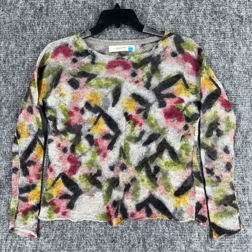 Sparrow Sweater Womens XS Lightweight Sheer Abstract Art Print Casual Business